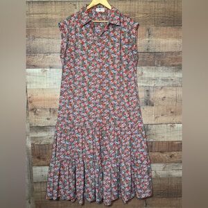 Natural Life Sleeveless Tiered Shirtdress Floral Print Boho Women’s size L/XL